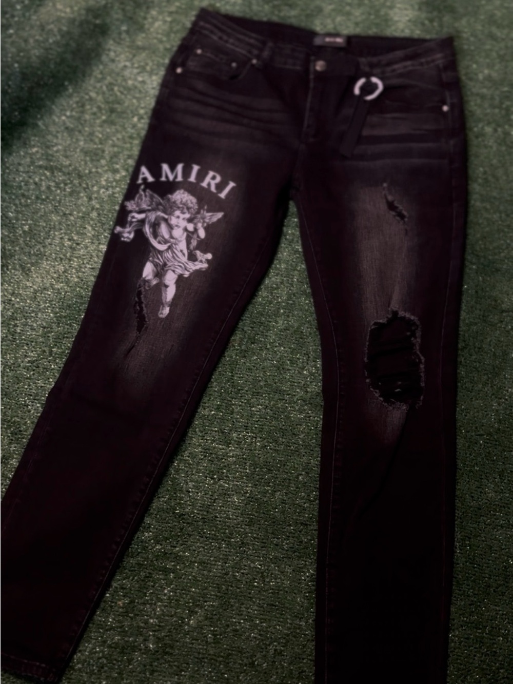 Amiri Black Distressed Angel Graphic Jeans